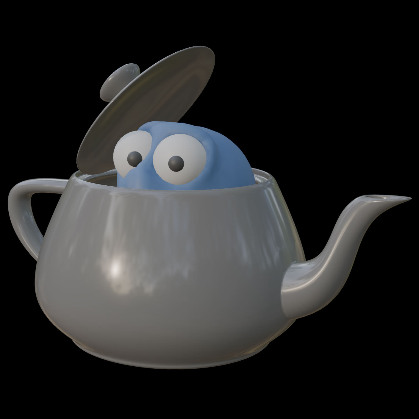 An image of a model of a teapot with a creature inside
