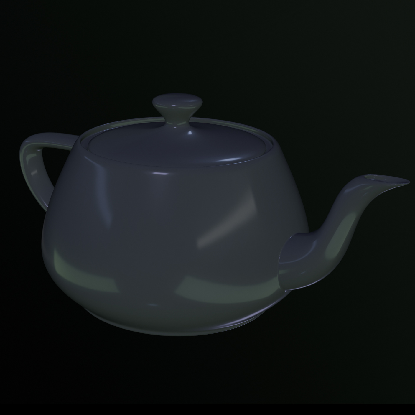 An image of a model of a teapot lit by a dark environment